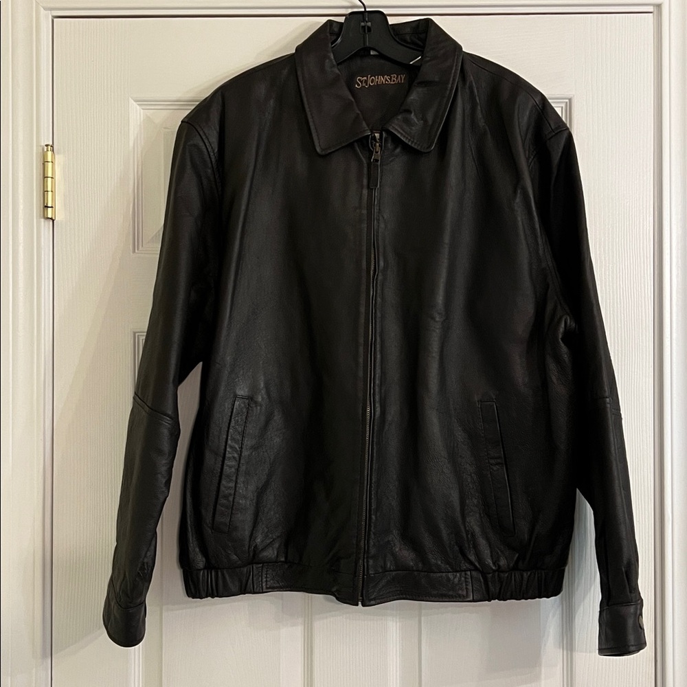 St. John's Bay Men's Dark Brown Leather BomberJacket w/Full Zip Front Size XL